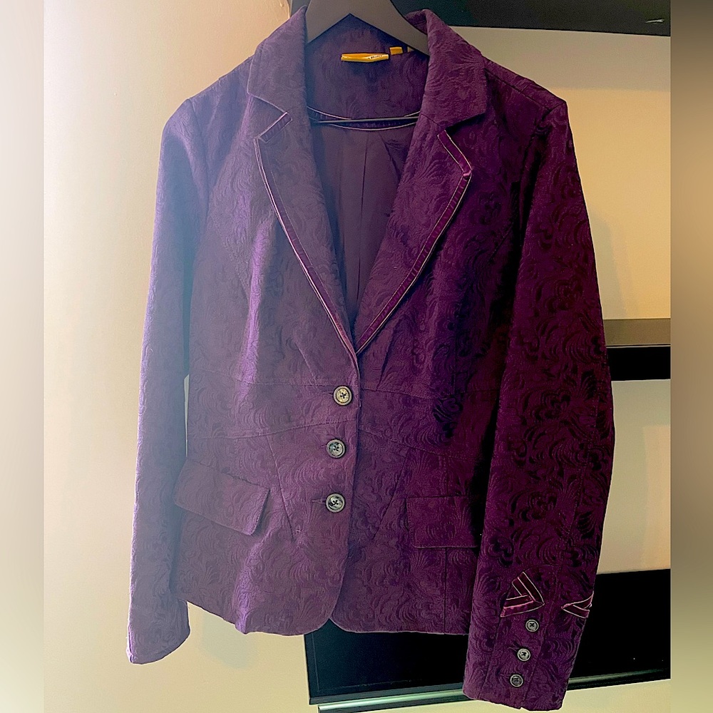 Shimmering Waltz Purple Blazer with Velvet Trim